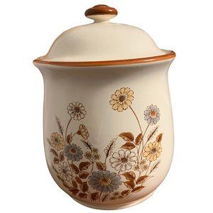 Vintage 70s Gardenia Stoneware Pottery Canister 9” with Lid.  Japan.  READ
